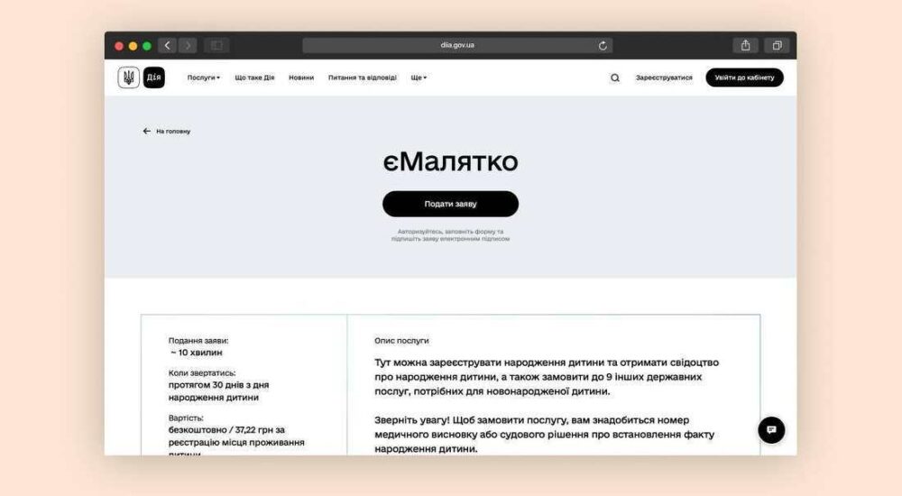 Портал «Дія» відновив роботу сервісу єМалятко