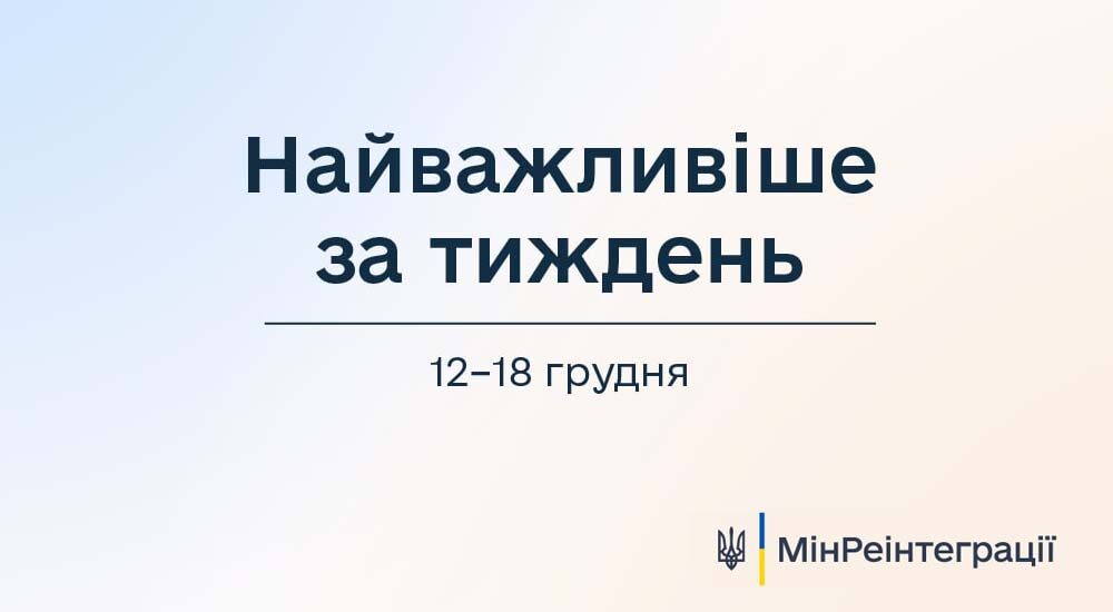 Мінреінтеграції: найважливіше за тиждень
