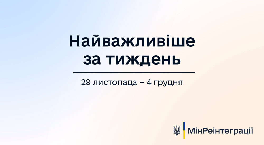 Мінреінтеграції: 28 листопада – 4 грудня – найважливіше за тиждень