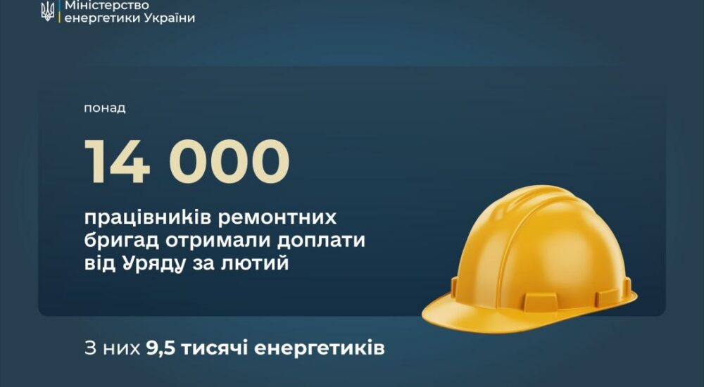Міненергетики: До 15 квітня триває прийом заяв на доплати працівникам аварійно-відновлювальних бригад